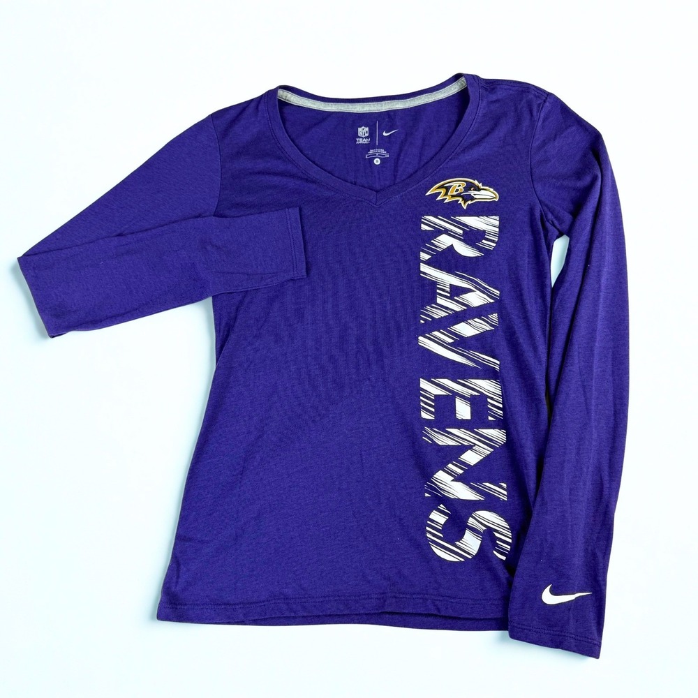 Nike Baltimore‎ Ravens Long Sleeve T-Shirt Womens S Purple V-Neck NFL Football